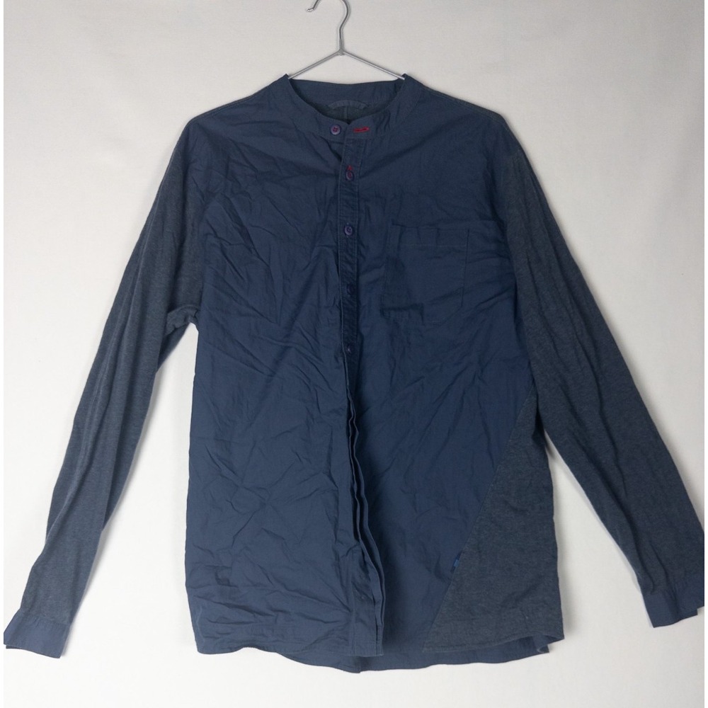 Maharishi Shirt Mens M‎ Blue Long Sleeve 100% Cotton Button Up Color Block